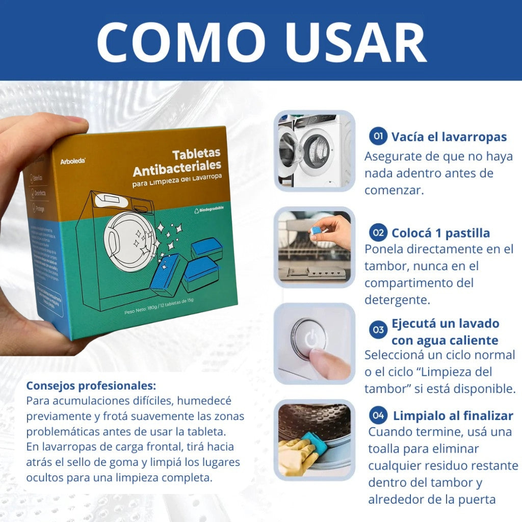 Kit de Limpieza Profunda para Lavarropas | Kit 12 Tabletas Antibacteriales - Arboleda™