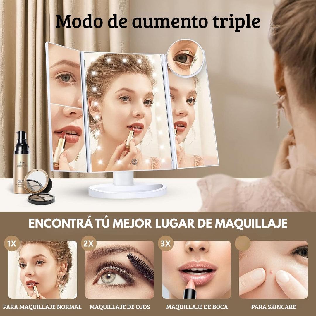 Espejo de Maquillaje Triple │Lumière™│ Lográ un maquillaje Profesional