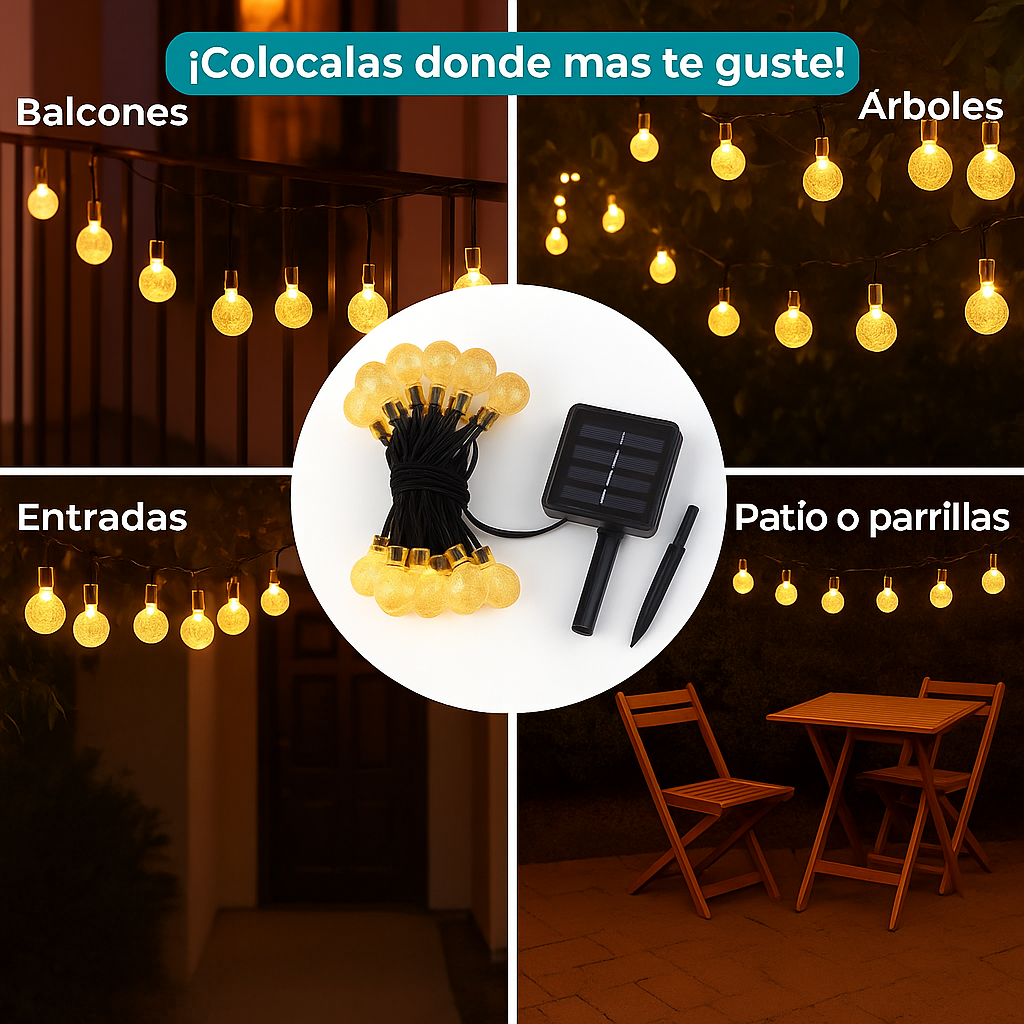 Guirnalda Solar | 5 m · 50 Luces redondas | LED Cálidas Impermeables  ✅