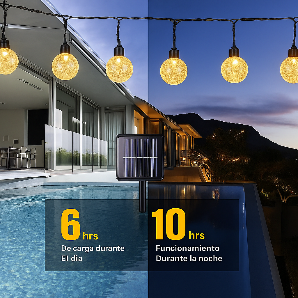 Guirnalda Solar | 5 m · 50 Luces redondas | LED Cálidas Impermeables  ✅