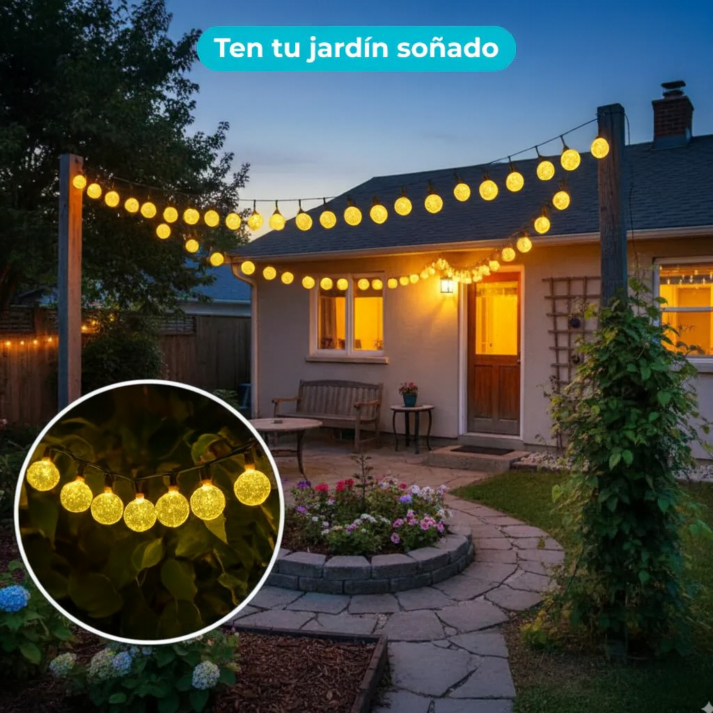 Guirnalda Solar | 5 m · 50 Luces redondas | LED Cálidas Impermeables  ✅