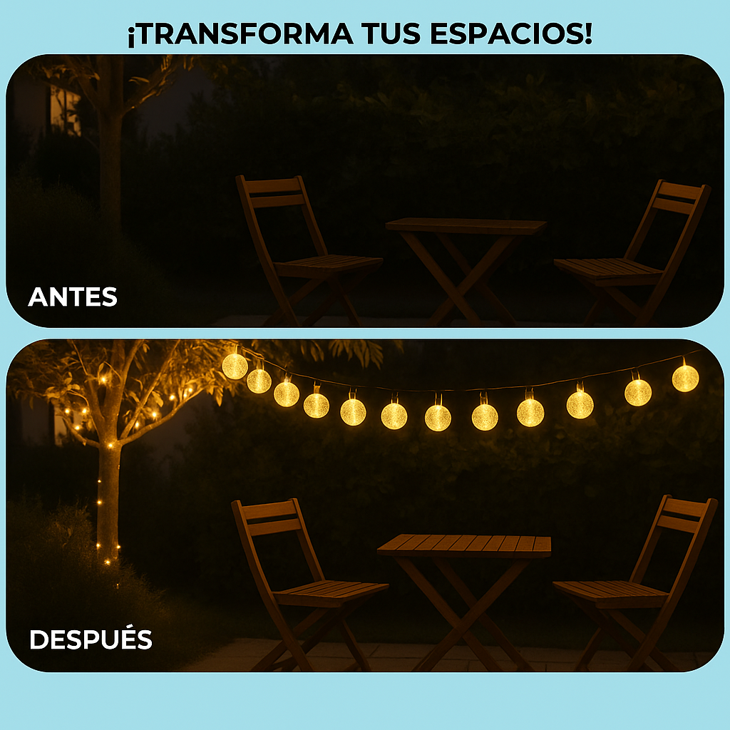 Guirnalda Solar | 5 m · 50 Luces redondas | LED Cálidas Impermeables  ✅