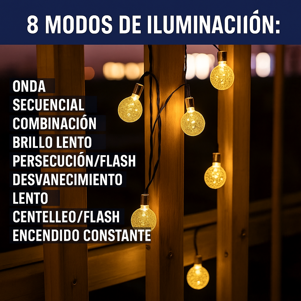Guirnalda Solar | 5 m · 50 Luces redondas | LED Cálidas Impermeables  ✅