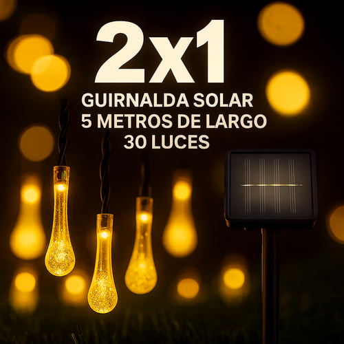 Guirnalda Solar 2x1 5 m · 30 Luces LED Cálidas Impermeables ✅