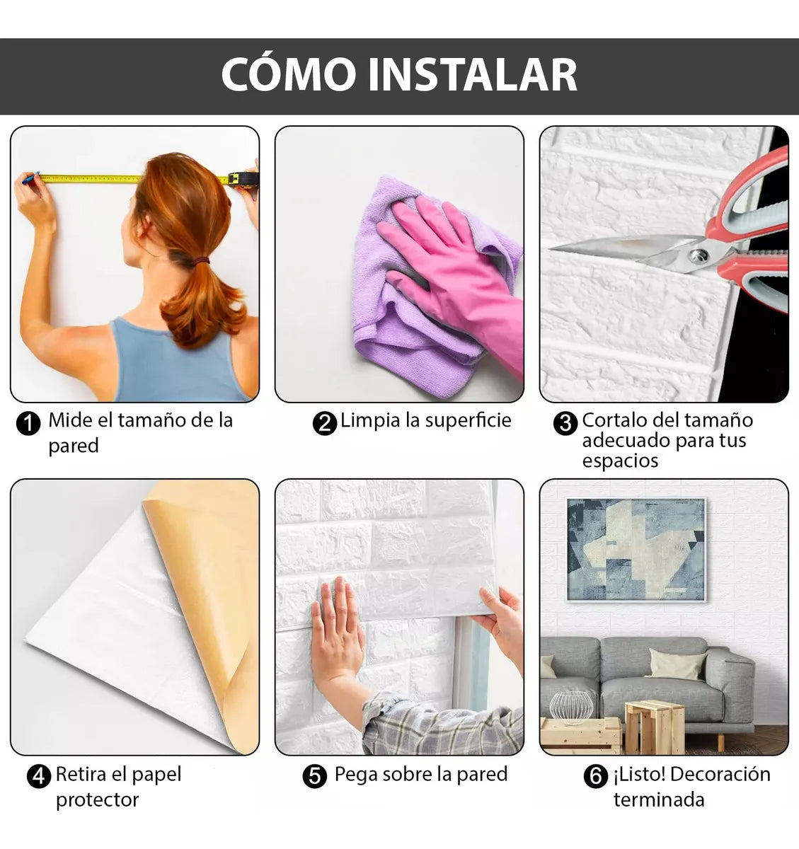 Revestimiento Decorativo 3D Simil Ladrillo – Pack 10 Placas Autoadhesivas + Vinilo de Regalo