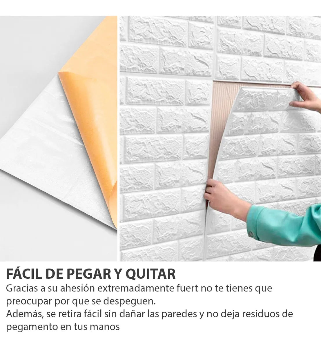 Revestimiento Decorativo 3D Simil Ladrillo – Pack 10 Placas Autoadhesivas + Vinilo de Regalo