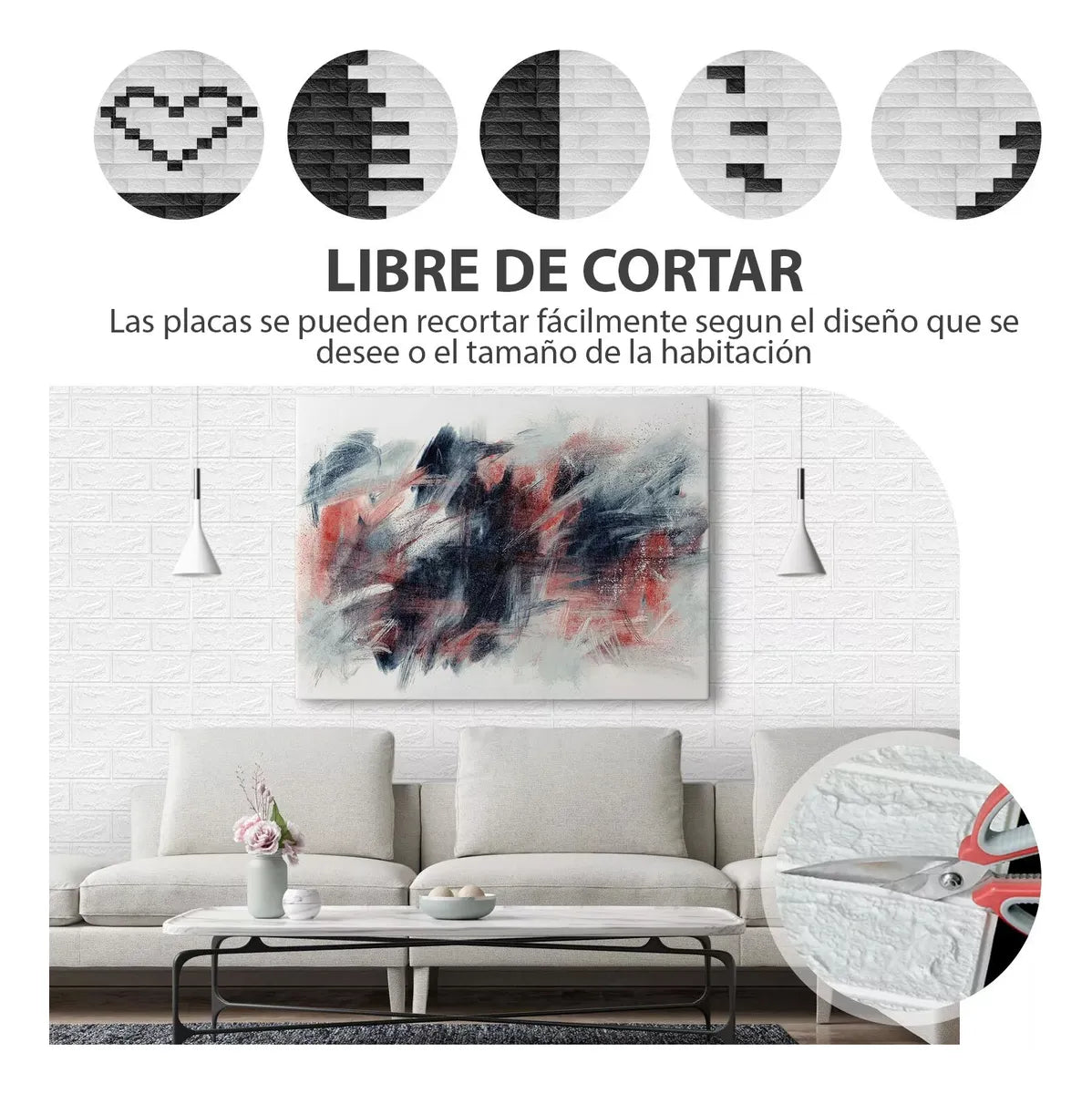 Revestimiento Decorativo 3D Simil Ladrillo – Pack 10 Placas Autoadhesivas + Vinilo de Regalo