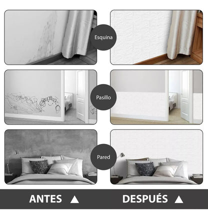 Revestimiento Decorativo 3D Simil Ladrillo – Pack 10 Placas Autoadhesivas + Vinilo de Regalo