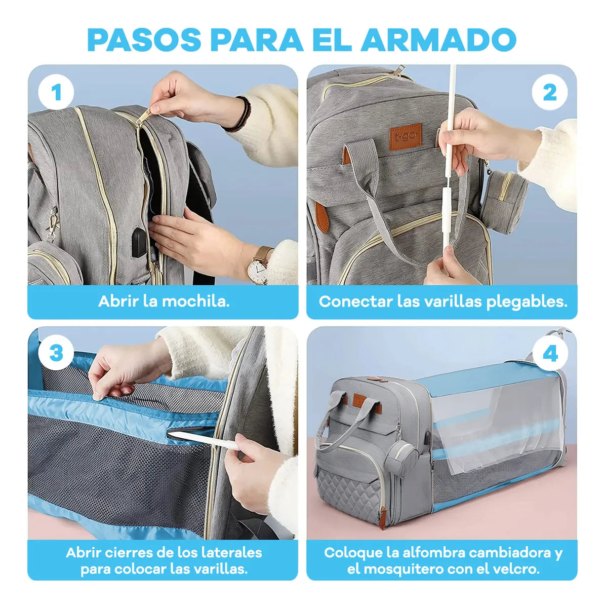 Mochila Maternal 3 en 1 Premium │ Cuna, Cambiador y Diseño Impermeable de Lujo
