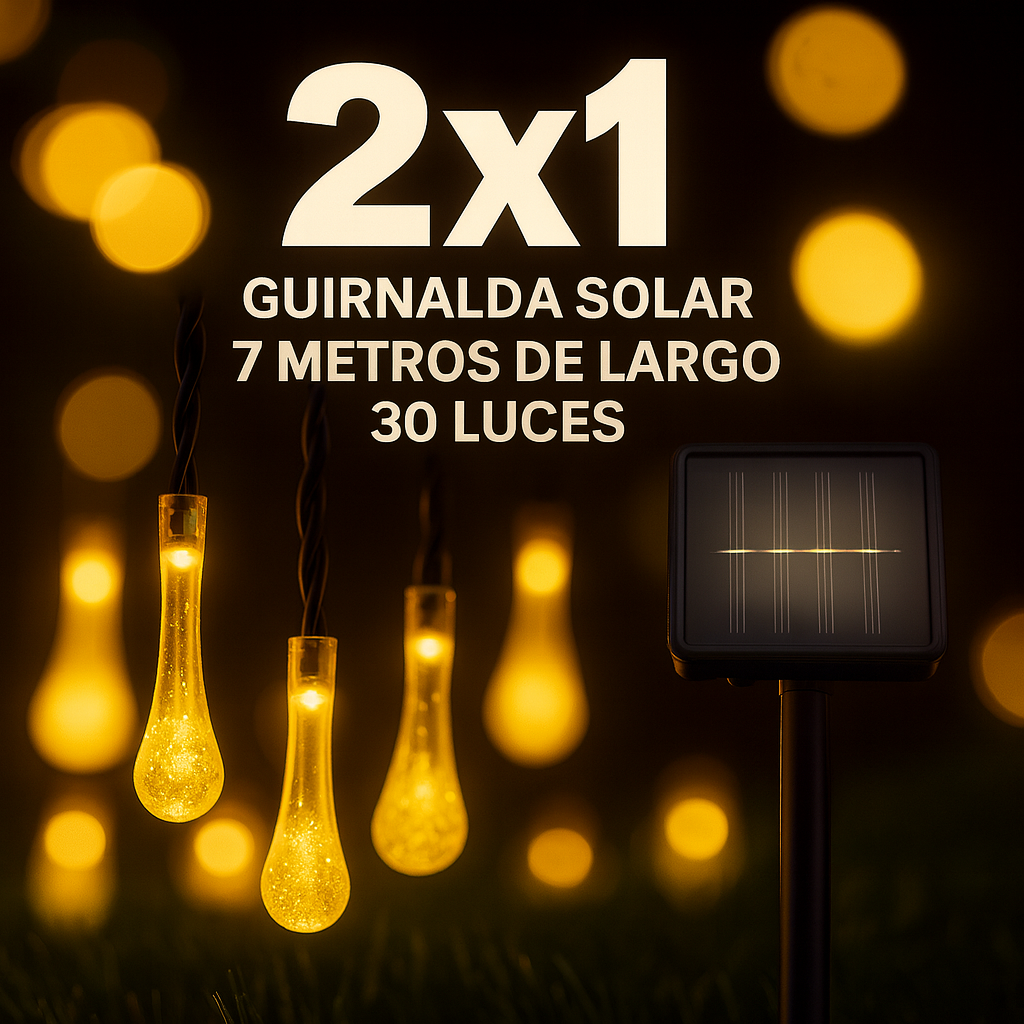 Guirnalda Solar 2x1 7 m · 30 Luces LED Cálidas Impermeables ✅