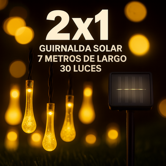 Guirnalda Solar 2x1 7 m · 30 Luces LED Cálidas Impermeables ✅