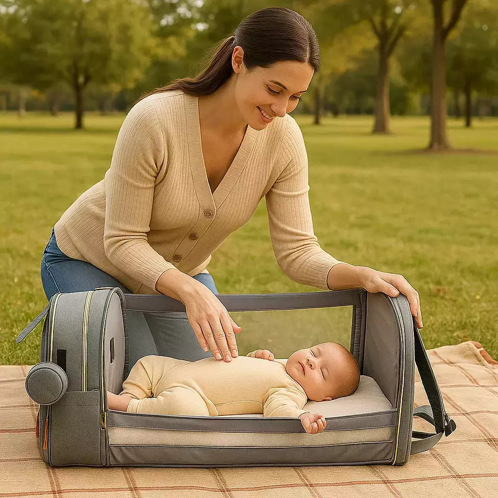 Mochila Maternal 3 en 1 Premium │ Cuna, Cambiador y Diseño Impermeable de Lujo