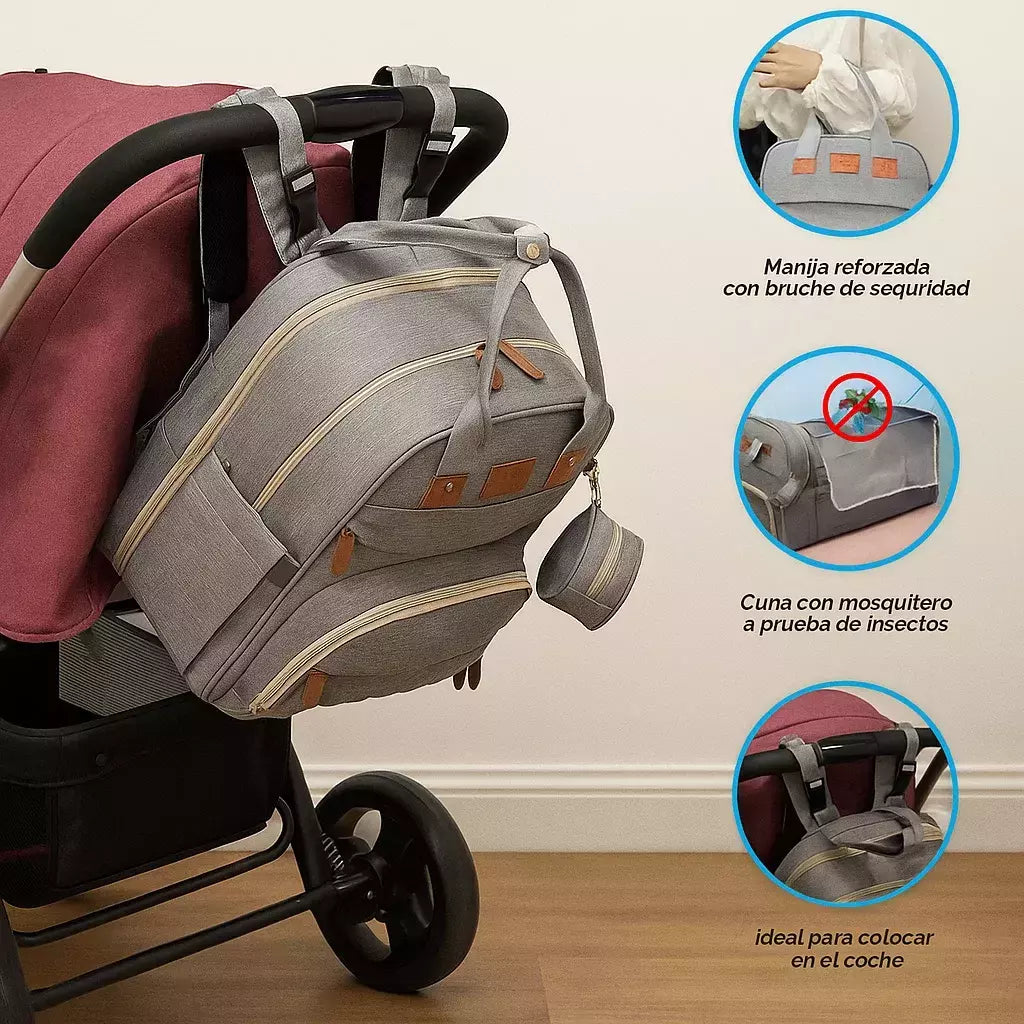 Mochila Maternal 3 en 1 Premium │ Cuna, Cambiador y Diseño Impermeable de Lujo