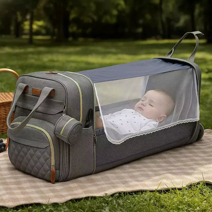 Mochila Maternal 3 en 1 Premium │ Cuna, Cambiador y Diseño Impermeable de Lujo