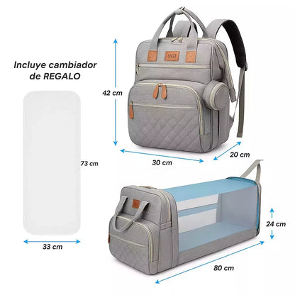 Mochila Maternal 3 en 1 Premium │ Cuna, Cambiador y Diseño Impermeable de Lujo