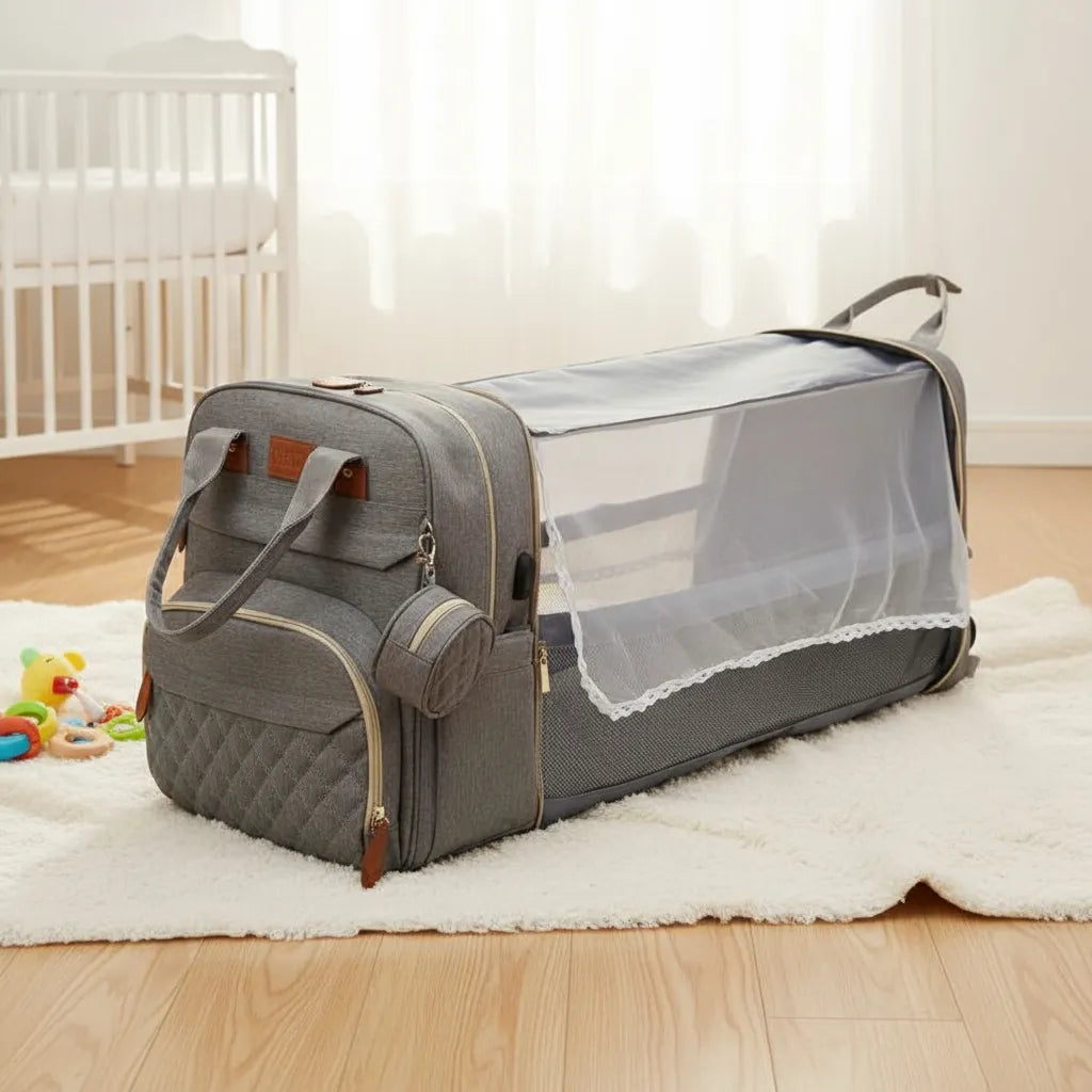 Mochila Maternal 3 en 1 Premium │ Cuna, Cambiador y Diseño Impermeable de Lujo